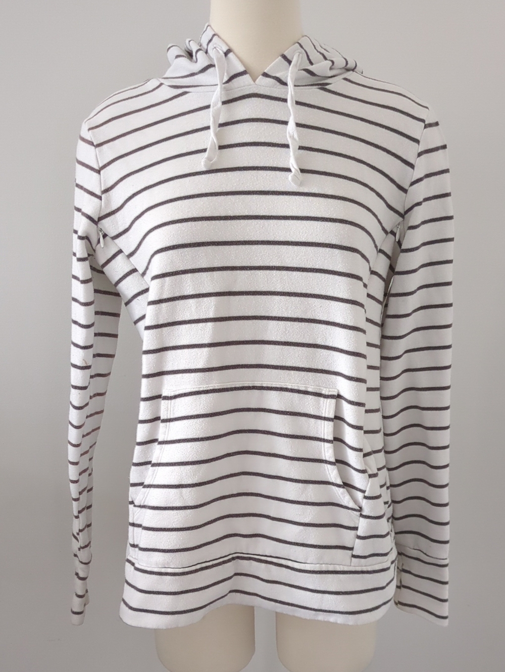 Motherhood Maternity White Nursing Zip Hoodie with Black Stripes